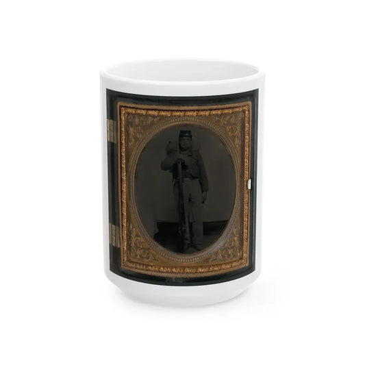 Unidentified Soldier In Union Uniform With Bayoneted Musket And Knapsack With Bedroll (U.S. Civil War) White Coffee Mug 15oz - Go Mug Yourself