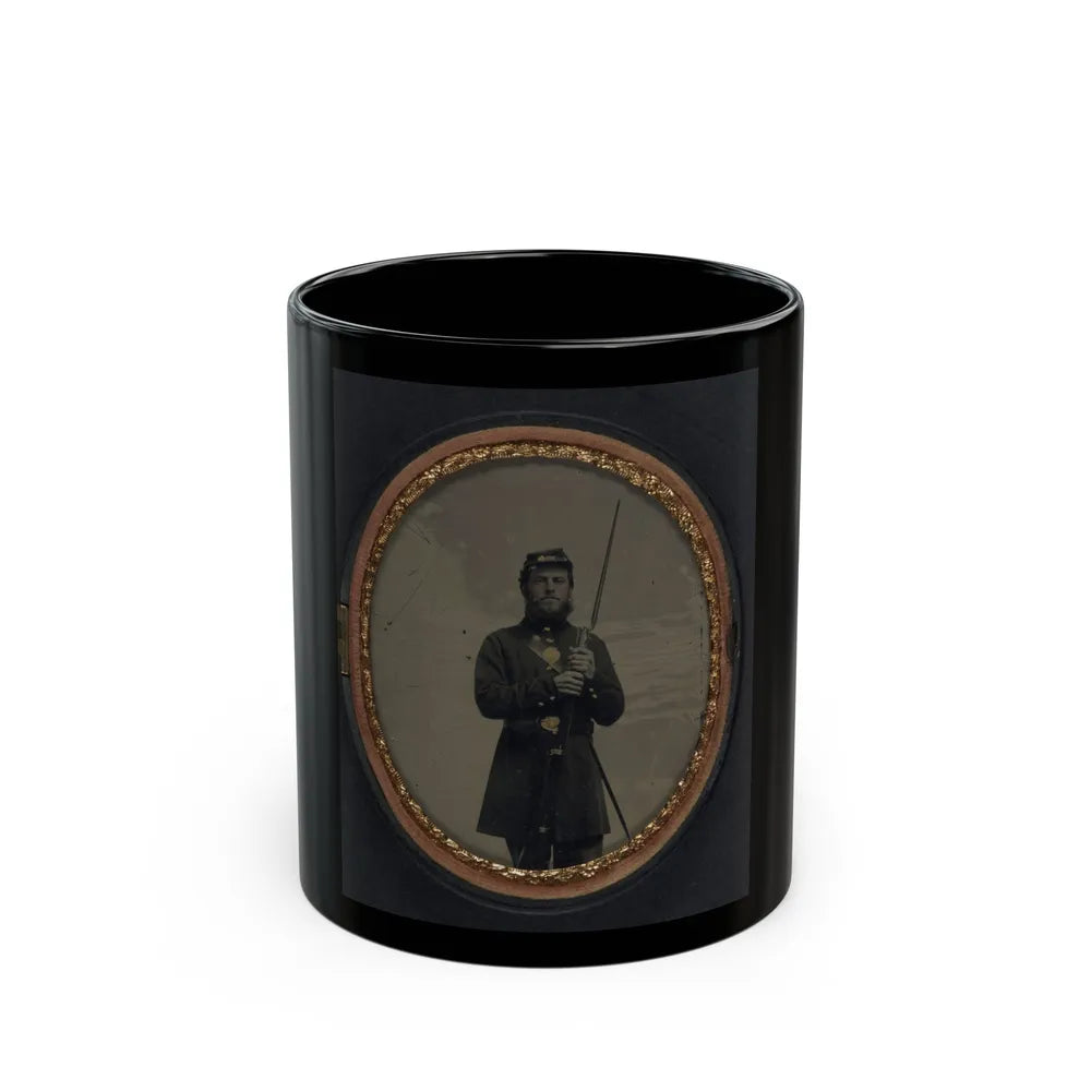 Unidentified Soldier In Union Uniform With Bayoneted Musket And Scabbard (U.S. Civil War) Black Coffee Mug-11oz-Go Mug Yourself