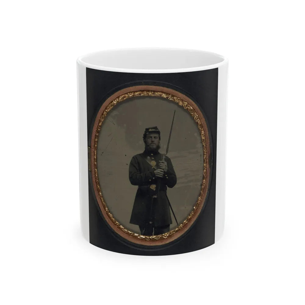 Unidentified Soldier In Union Uniform With Bayoneted Musket And Scabbard (U.S. Civil War) White Coffee Mug-11oz-Go Mug Yourself