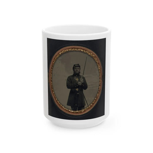 Unidentified Soldier In Union Uniform With Bayoneted Musket And Scabbard (U.S. Civil War) White Coffee Mug-15oz-Go Mug Yourself