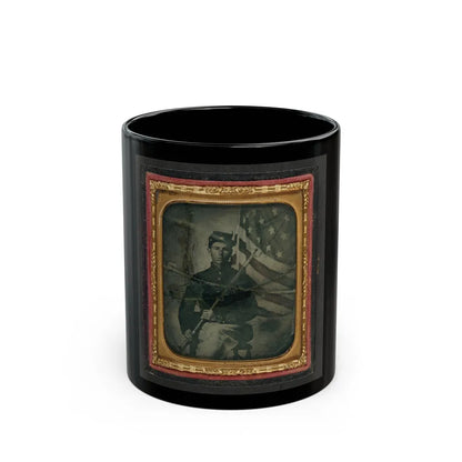 Unidentified Soldier In Union Uniform With Bayoneted Musket In Front Of American Flag (U.S. Civil War) Black Coffee Mug-11oz-Go Mug Yourself