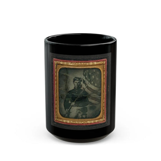 Unidentified Soldier In Union Uniform With Bayoneted Musket In Front Of American Flag (U.S. Civil War) Black Coffee Mug-15oz-Go Mug Yourself