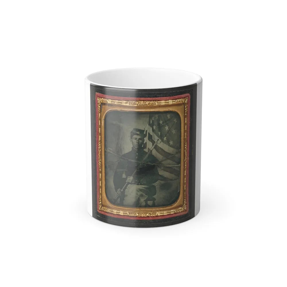 Unidentified Soldier in Union Uniform With Bayoneted Musket in Front of American Flag (U.S. Civil War) Color Changing Coffee Mug 11oz-11oz-Go Mug Yourself