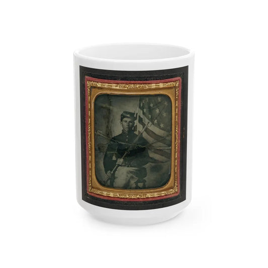 Unidentified Soldier In Union Uniform With Bayoneted Musket In Front Of American Flag (U.S. Civil War) White Coffee Mug-15oz-Go Mug Yourself