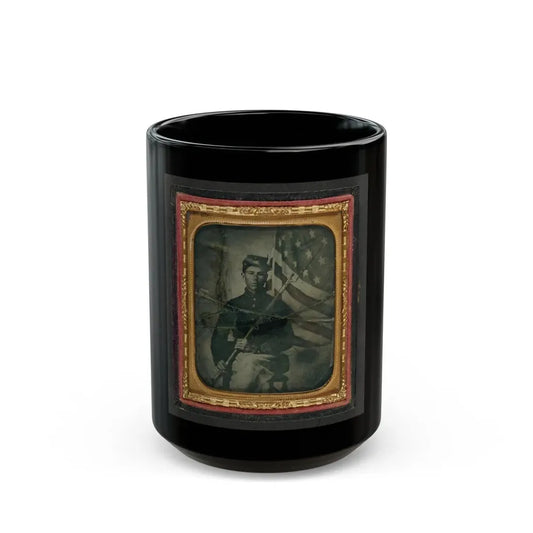 Unidentified Soldier In Union Uniform With Bayoneted Musket In Front Of American Flag (U.S. Civil War) Black Coffee Mug 15oz - Go Mug Yourself
