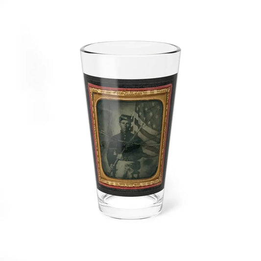 Unidentified Soldier In Union Uniform With Bayoneted Musket In Front Of American Flag (U.S. Civil War) Pint Glass 16oz 16oz - Go Mug Yourself