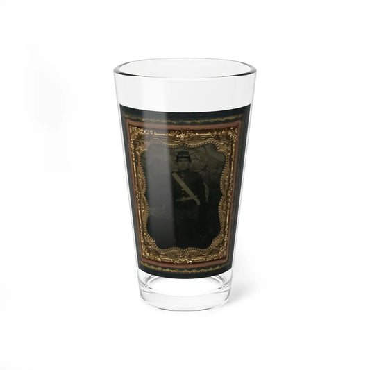 Unidentified Soldier In Union Uniform With Bayoneted Musket In Front Of Painted Backdrop Showing Trees (U.S. Civil War) Pint Glass 16oz-16oz-Go Mug Yourself