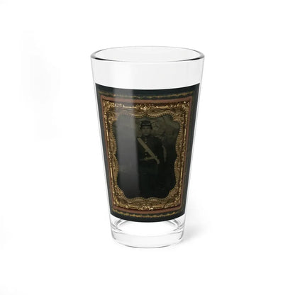 Unidentified Soldier In Union Uniform With Bayoneted Musket In Front Of Painted Backdrop Showing Trees (U.S. Civil War) Pint Glass 16oz 16oz - Go Mug Yourself