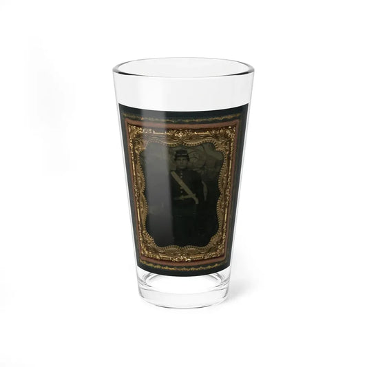 Unidentified Soldier In Union Uniform With Bayoneted Musket In Front Of Painted Backdrop Showing Trees (U.S. Civil War) Pint Glass 16oz 16oz - Go Mug Yourself