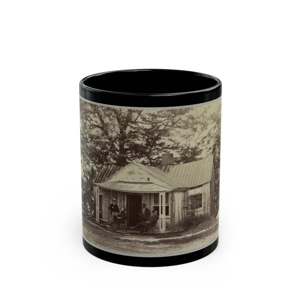 Union Army Soldiers Seated On A Porch With Three Other Men (U.S. Civil War) Black Coffee Mug-11oz-Go Mug Yourself