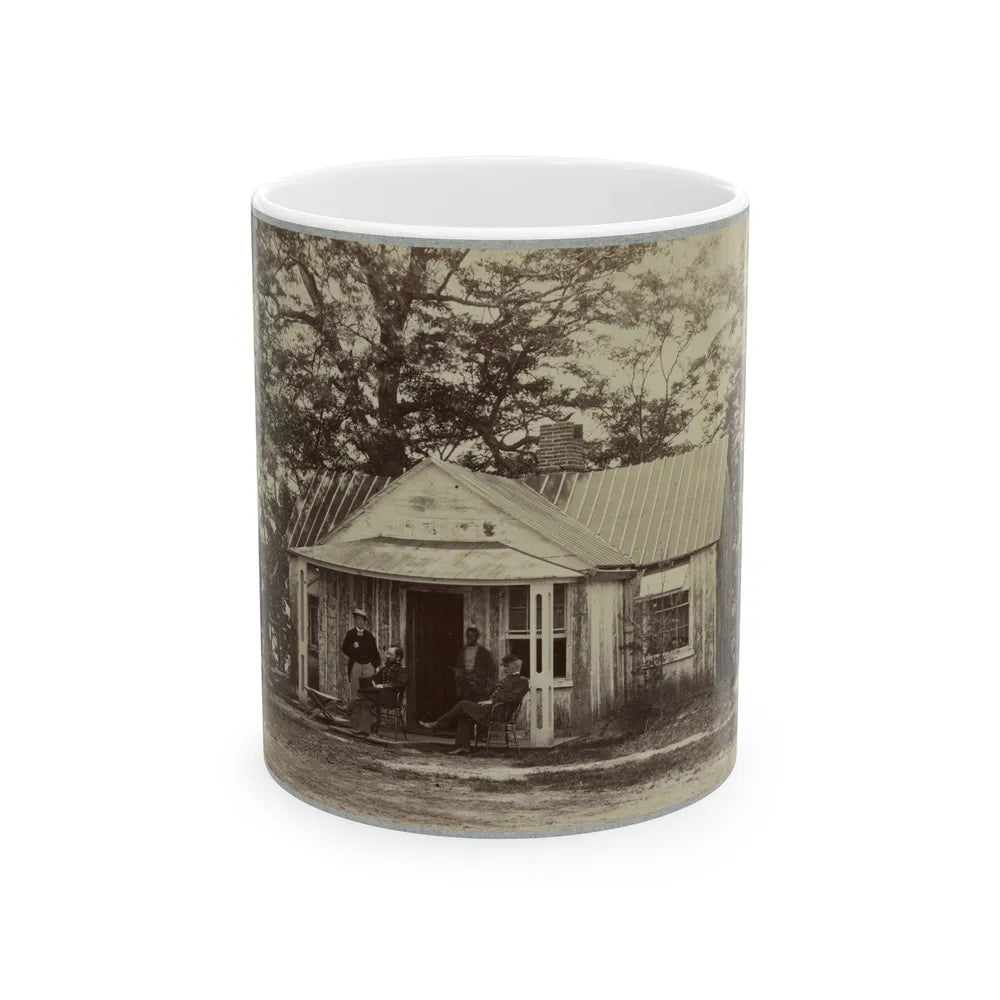 Union Army Soldiers Seated On A Porch With Three Other Men (U.S. Civil War) White Coffee Mug-11oz-Go Mug Yourself