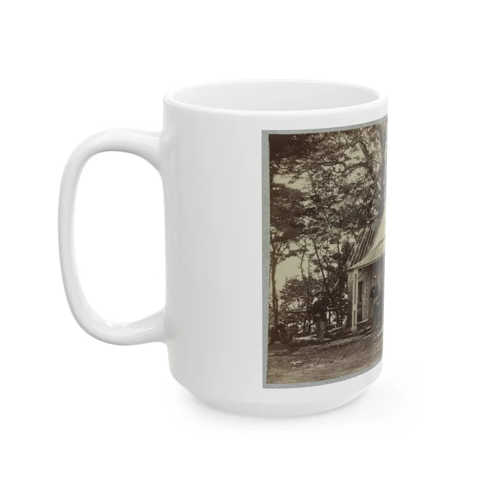 Union Army Soldiers Seated On A Porch With Three Other Men (U.S. Civil War) White Coffee Mug-Go Mug Yourself