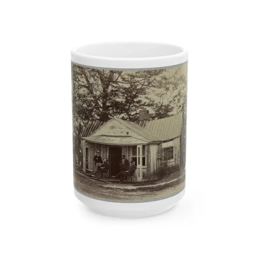 Union Army Soldiers Seated On A Porch With Three Other Men (U.S. Civil War) White Coffee Mug 15oz - Go Mug Yourself