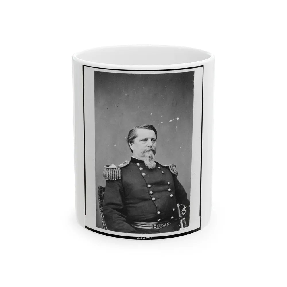 Union General Winfield Scott Hancock, Half-Length Portrait, Seated, Facing Right, In Uniform (U.S. Civil War) White Coffee Mug-11oz-Go Mug Yourself