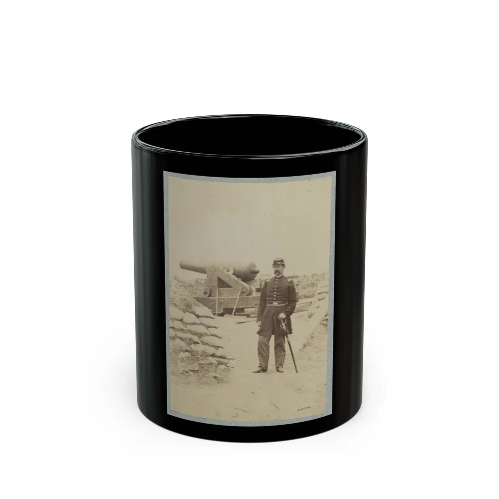 Union Officer Standing In An Unidentified Fort In Front Of A Cannon (U.S. Civil War) Black Coffee Mug-11oz-Go Mug Yourself