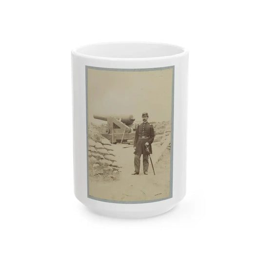 Union Officer Standing In An Unidentified Fort In Front Of A Cannon (U.S. Civil War) White Coffee Mug 15oz - Go Mug Yourself