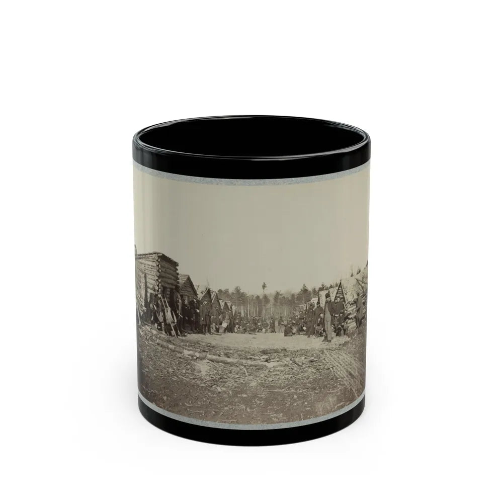 Union Soldiers, In Camp, Posed In Front Of Log Buildings 001 (U.S. Civil War) Black Coffee Mug-11oz-Go Mug Yourself