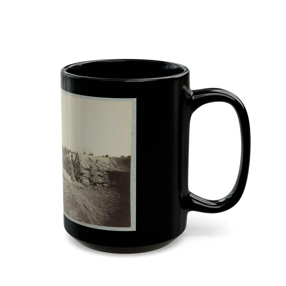 Union Soldiers, In Camp, Posed In Front Of Log Buildings 001 (U.S. Civil War) Black Coffee Mug-Go Mug Yourself