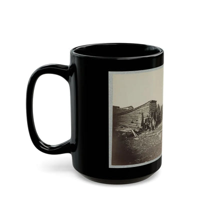 Union Soldiers, In Camp, Posed In Front Of Log Buildings 001 (U.S. Civil War) Black Coffee Mug-Go Mug Yourself