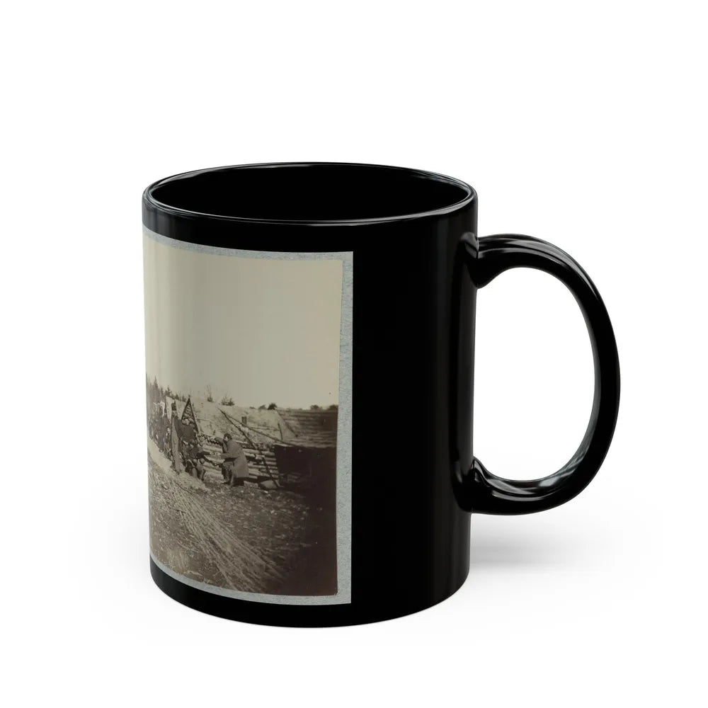 Union Soldiers, In Camp, Posed In Front Of Log Buildings 001 (U.S. Civil War) Black Coffee Mug-Go Mug Yourself