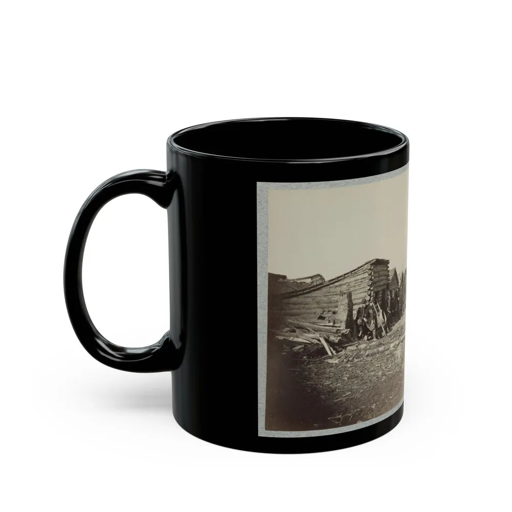 Union Soldiers, In Camp, Posed In Front Of Log Buildings 001 (U.S. Civil War) Black Coffee Mug-Go Mug Yourself