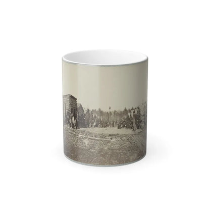 Union Soldiers, in Camp, Posed in Front of Log Buildings 001 (U.S. Civil War) Color Changing Coffee Mug 11oz-11oz-Go Mug Yourself