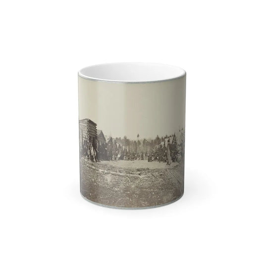 Union Soldiers, in Camp, Posed in Front of Log Buildings 001 (U.S. Civil War) Color Changing Coffee Mug 11oz-11oz-Go Mug Yourself