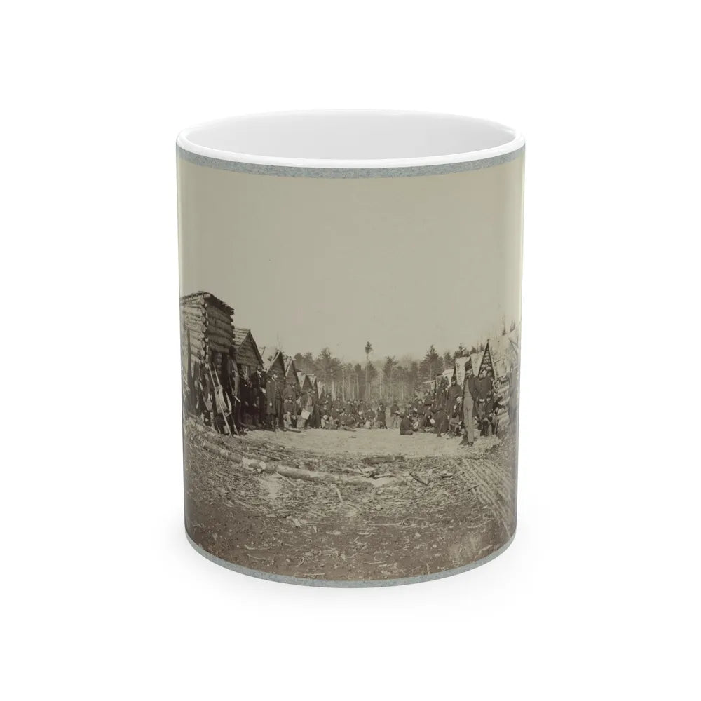 Union Soldiers, In Camp, Posed In Front Of Log Buildings 001 (U.S. Civil War) White Coffee Mug-11oz-Go Mug Yourself