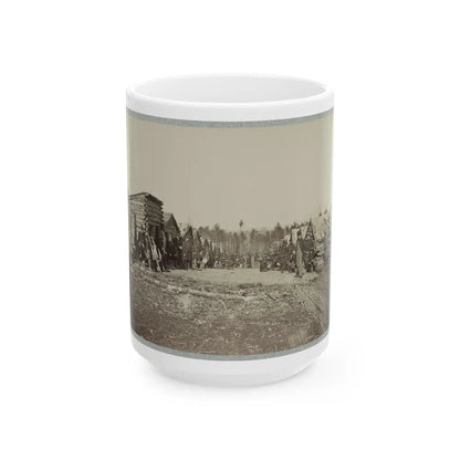 Union Soldiers, In Camp, Posed In Front Of Log Buildings 001 (U.S. Civil War) White Coffee Mug-15oz-Go Mug Yourself