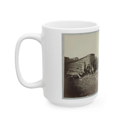 Union Soldiers, In Camp, Posed In Front Of Log Buildings 001 (U.S. Civil War) White Coffee Mug-Go Mug Yourself