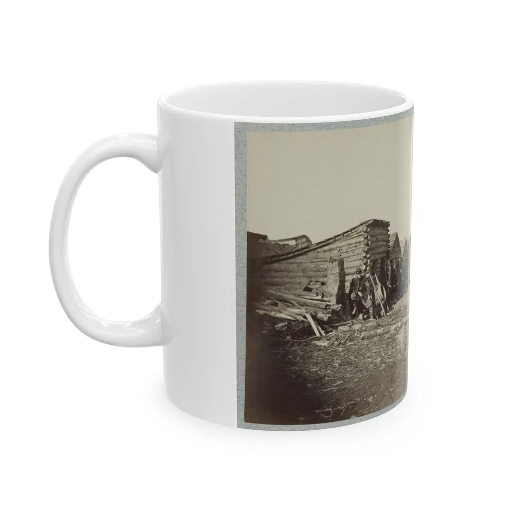 Union Soldiers, In Camp, Posed In Front Of Log Buildings 001 (U.S. Civil War) White Coffee Mug-Go Mug Yourself