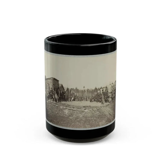 Union Soldiers, In Camp, Posed In Front Of Log Buildings 001 (U.S. Civil War) Black Coffee Mug 15oz - Go Mug Yourself