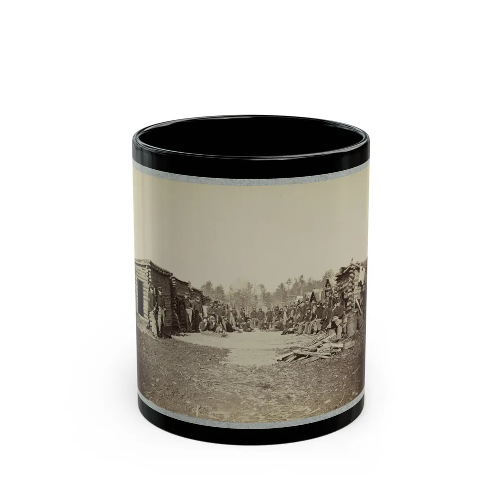 Union Soldiers, In Camp, Posed In Front Of Log Buildings (U.S. Civil War) Black Coffee Mug-11oz-Go Mug Yourself