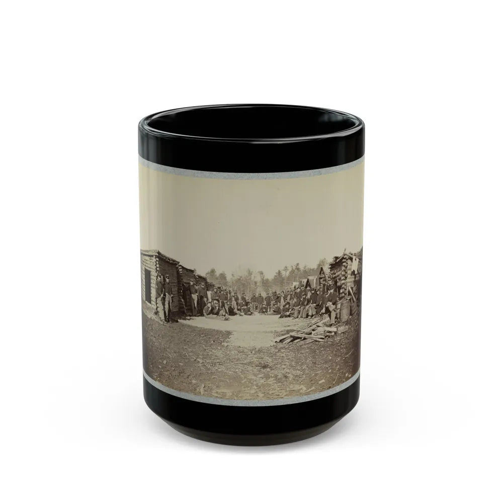 Union Soldiers, In Camp, Posed In Front Of Log Buildings (U.S. Civil War) Black Coffee Mug-15oz-Go Mug Yourself