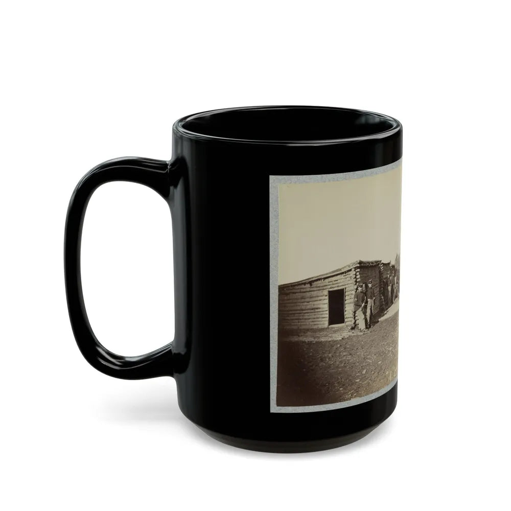 Union Soldiers, In Camp, Posed In Front Of Log Buildings (U.S. Civil War) Black Coffee Mug-Go Mug Yourself