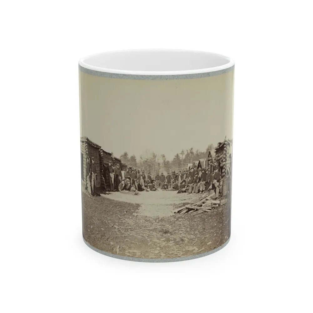 Union Soldiers, In Camp, Posed In Front Of Log Buildings (U.S. Civil War) White Coffee Mug-11oz-Go Mug Yourself