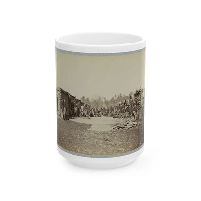 Union Soldiers, In Camp, Posed In Front Of Log Buildings (U.S. Civil War) White Coffee Mug-15oz-Go Mug Yourself