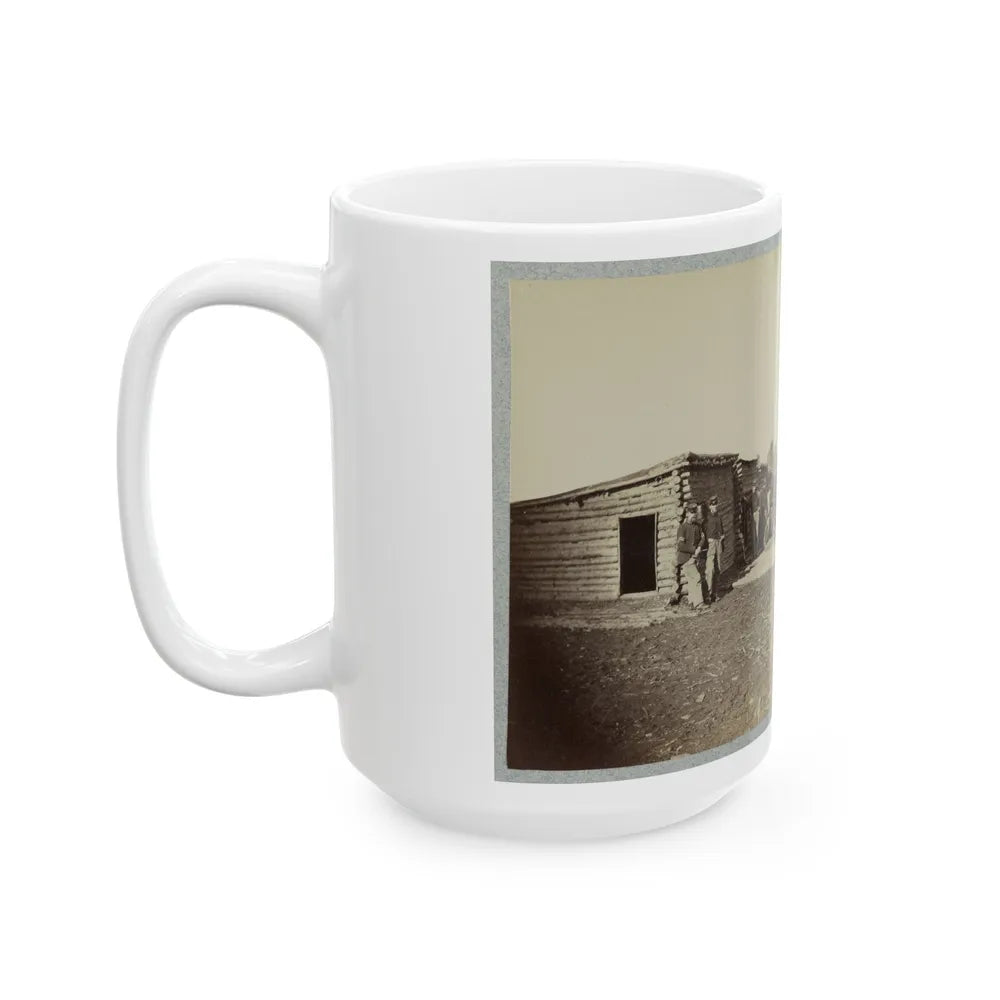 Union Soldiers, In Camp, Posed In Front Of Log Buildings (U.S. Civil War) White Coffee Mug-Go Mug Yourself