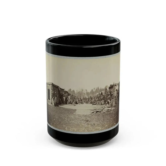 Union Soldiers, In Camp, Posed In Front Of Log Buildings (U.S. Civil War) Black Coffee Mug 15oz - Go Mug Yourself