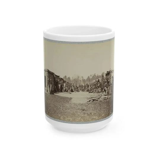 Union Soldiers, In Camp, Posed In Front Of Log Buildings (U.S. Civil War) White Coffee Mug 15oz - Go Mug Yourself