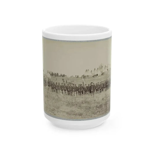 Union Soldiers Lined Up In The Field With Tents In The Background (U.S. Civil War) White Coffee Mug 15oz - Go Mug Yourself