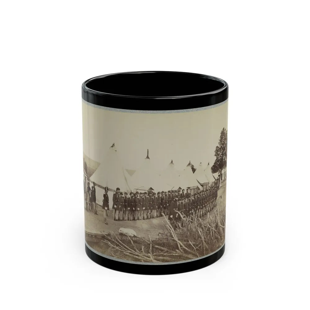 Union Soldiers Lined Up In Two Rows In Front Of Tents (U.S. Civil War) Black Coffee Mug-11oz-Go Mug Yourself