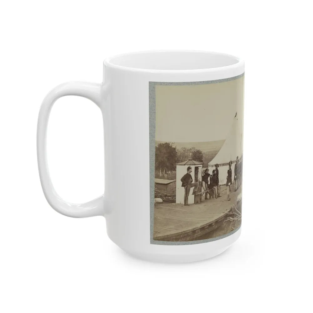 Union Soldiers Lined Up In Two Rows In Front Of Tents (U.S. Civil War) White Coffee Mug-Go Mug Yourself