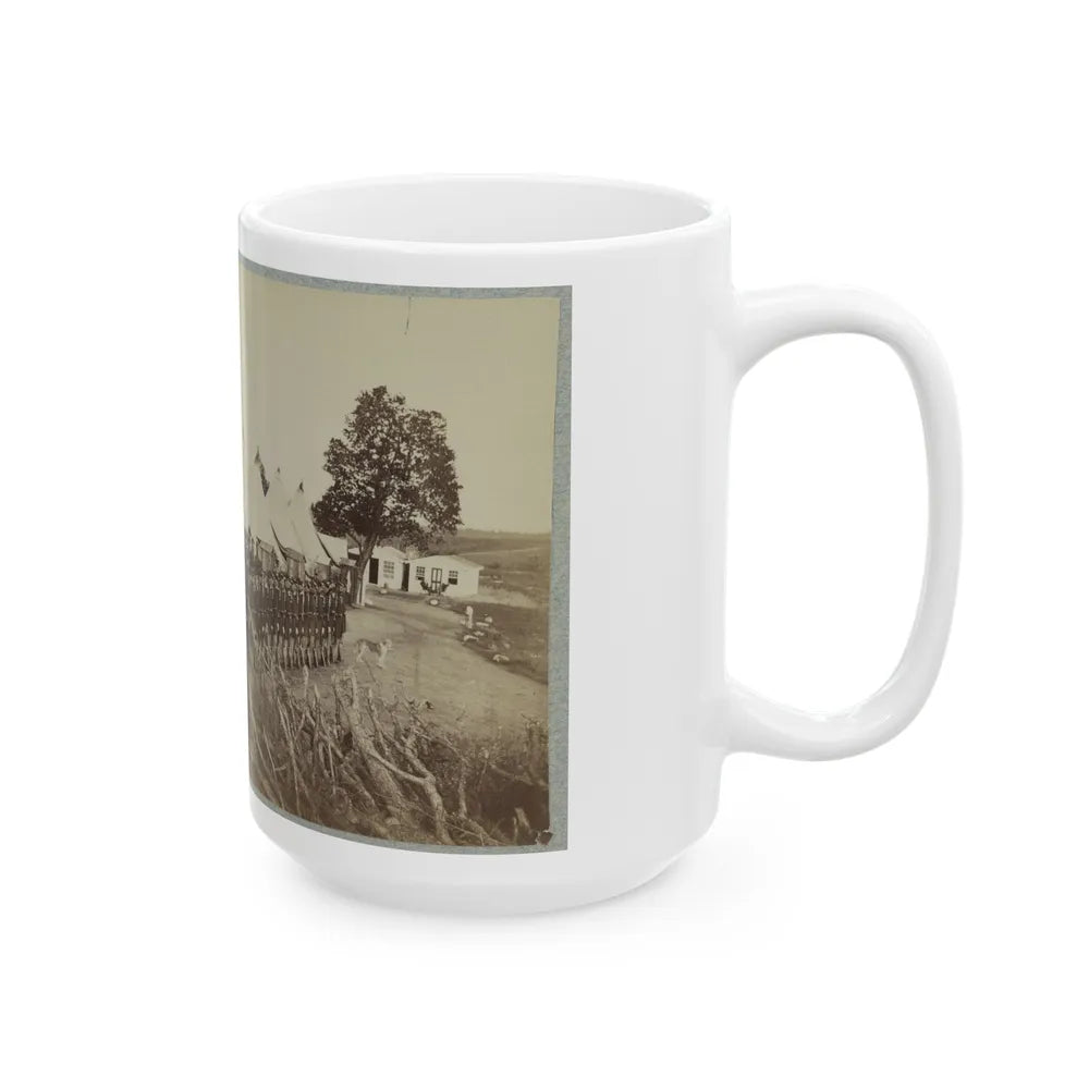 Union Soldiers Lined Up In Two Rows In Front Of Tents (U.S. Civil War) White Coffee Mug-Go Mug Yourself