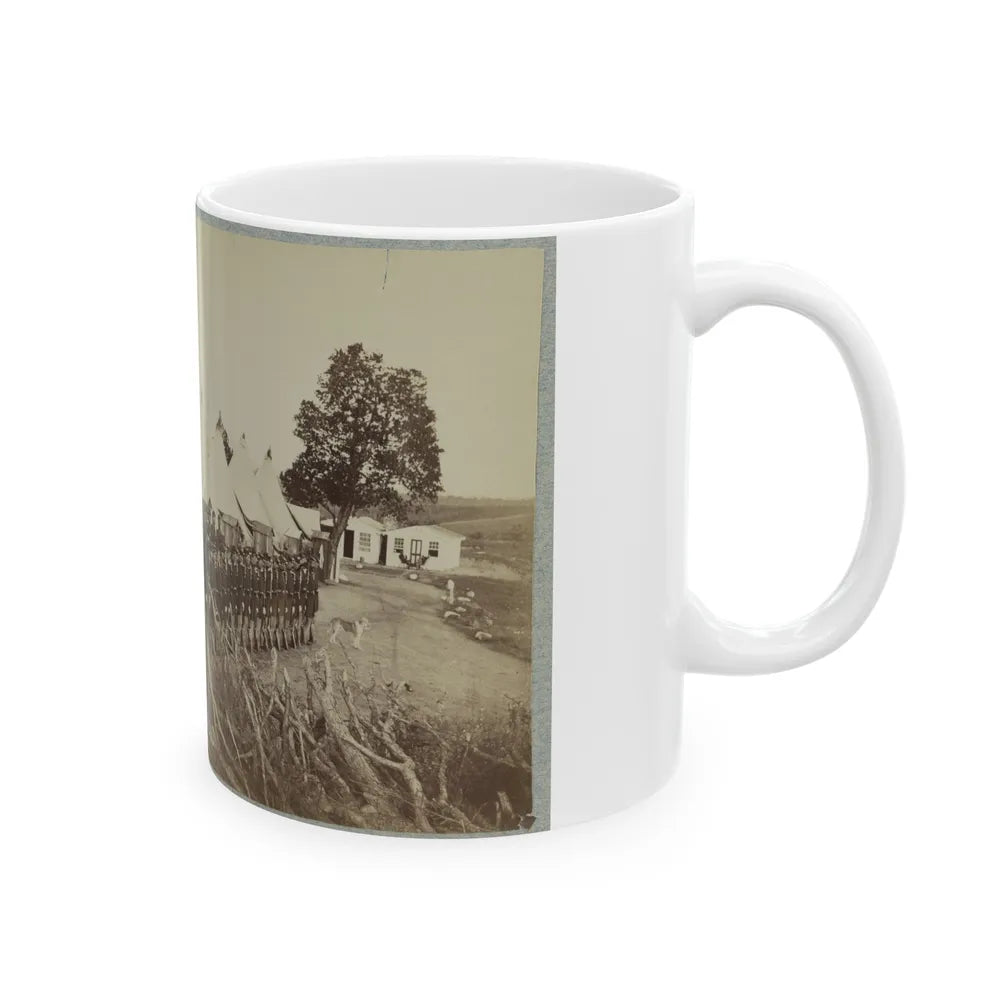 Union Soldiers Lined Up In Two Rows In Front Of Tents (U.S. Civil War) White Coffee Mug-Go Mug Yourself