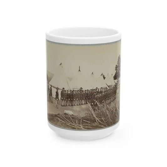 Union Soldiers Lined Up In Two Rows In Front Of Tents (U.S. Civil War) White Coffee Mug 15oz - Go Mug Yourself