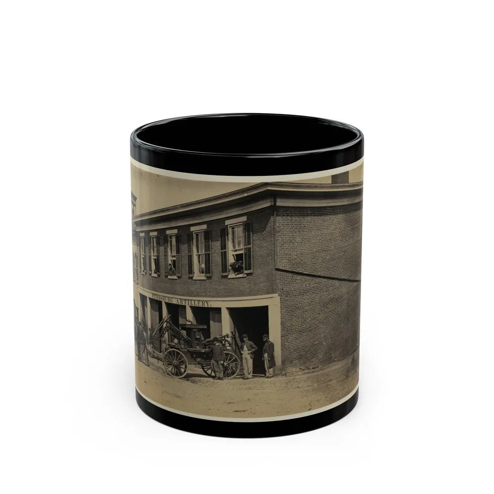 Union Soldiers Pull A Fire Engine From A Garage Designated Petersburg Artillery (U.S. Civil War) Black Coffee Mug-11oz-Go Mug Yourself