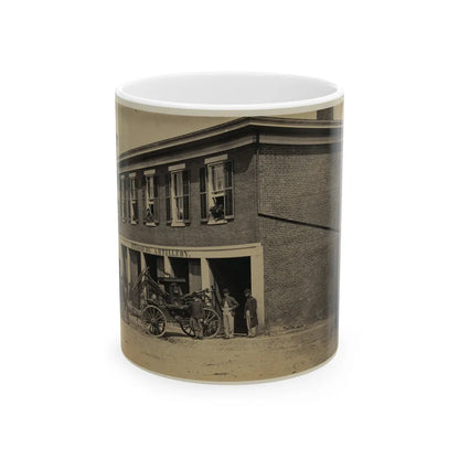 Union Soldiers Pull A Fire Engine From A Garage Designated Petersburg Artillery (U.S. Civil War) White Coffee Mug-11oz-Go Mug Yourself