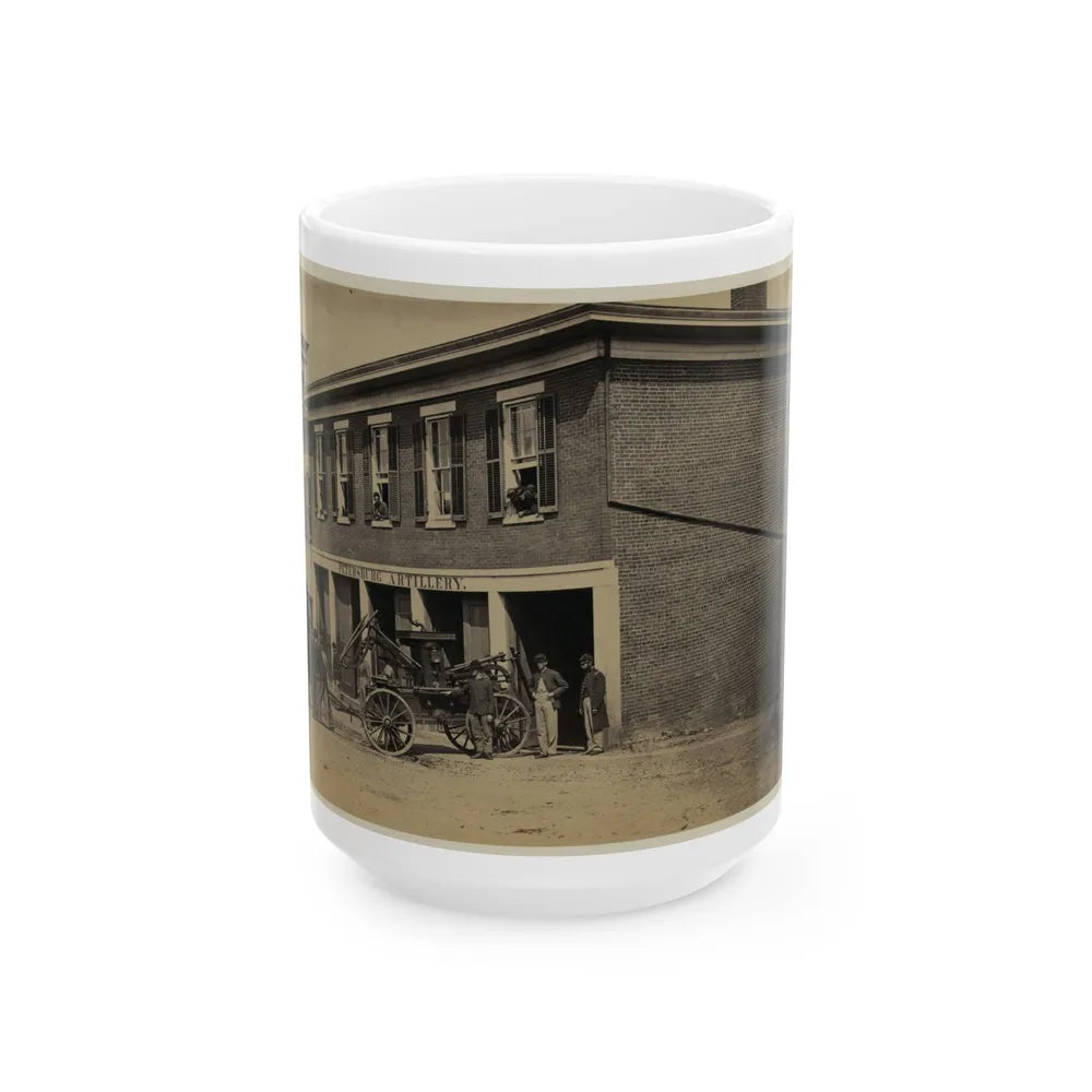 Union Soldiers Pull A Fire Engine From A Garage Designated Petersburg Artillery (U.S. Civil War) White Coffee Mug-15oz-Go Mug Yourself