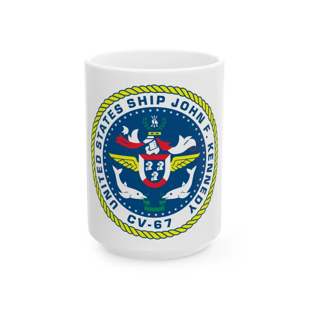 United States Ship John F Kennedy CV 67 (U.S. Navy) White Coffee Mug-15oz-Go Mug Yourself